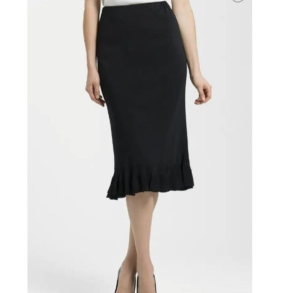 Misook Midi Skirt XS Pull on Elastic Waist Black Ruffle Hem Office Old Money - Picture 1 of 7
